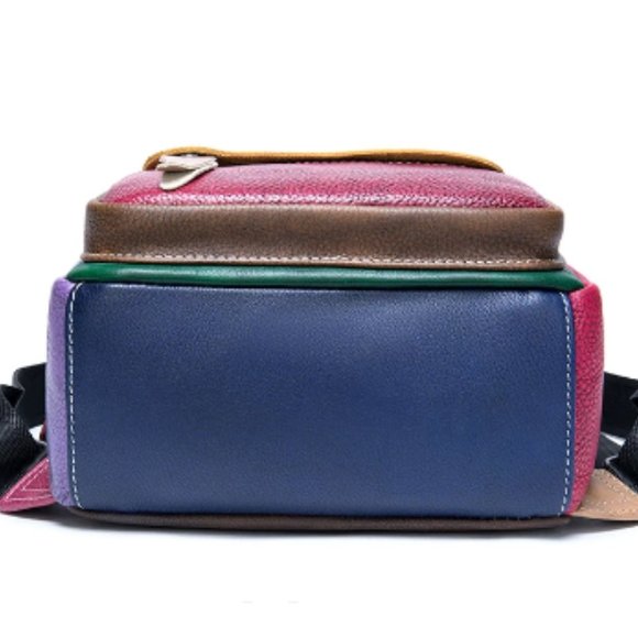 WESTAL Small Women\'s Backpack Genuine Leather School Bag for Teenager Girls Patc